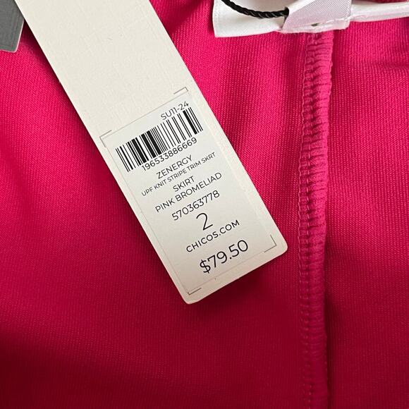 Chico's Zenergy UPF Knit Skort Pink Bromeliad Striped Trim Size 12 NWT - Picture 6 of 7